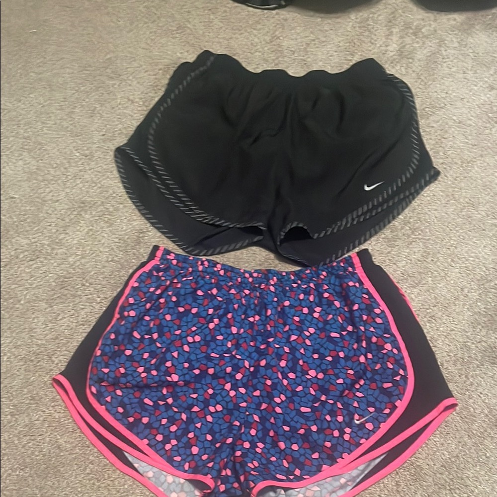 Nike Women's Black and Blue Patterned Shorts
